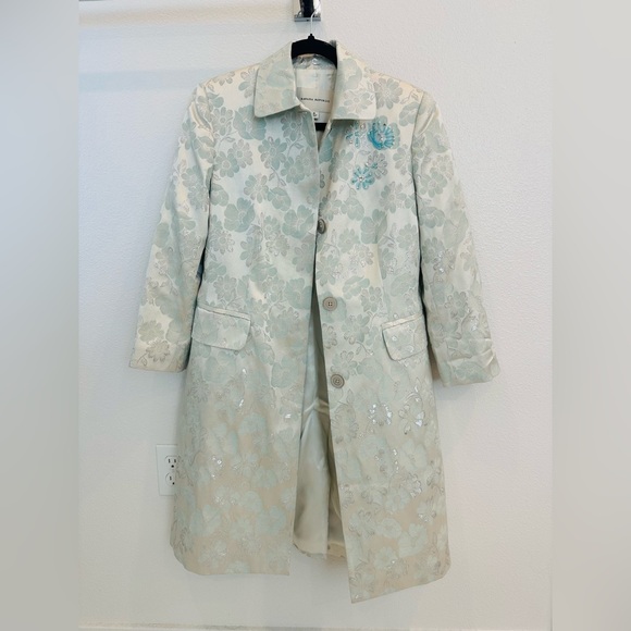 Banana Republic Jackets & Blazers - Banana Republic Flowery Blue and Silver Brocade Silk Coat
